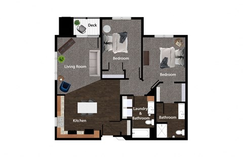 Floor plan for 2 beds, 2 baths, 1139 sqft
